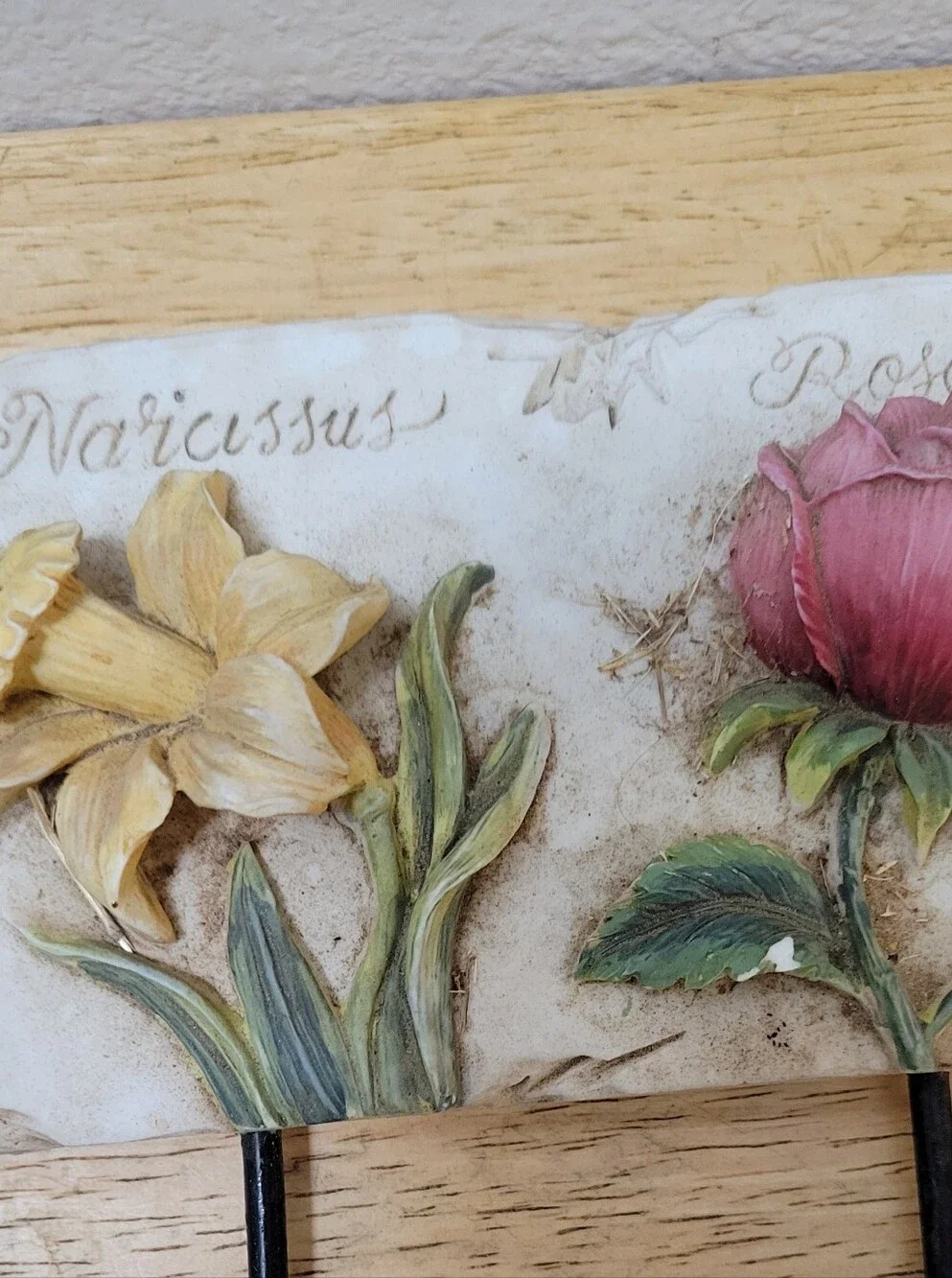 Vintage Style Floral Hook Rack with Pink Rose, Yellow Narcissus & White Magnolia
